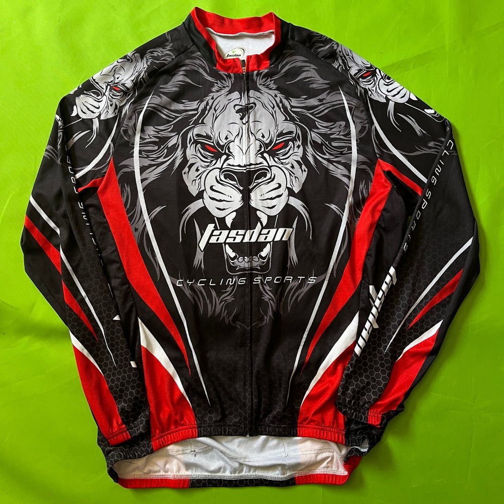 Fasdan Cycling Sports Jersey Mens 3XL Long Sleeve Lion Graphic Black Red White